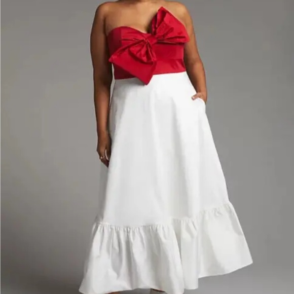 Anthropologie Hutch SZ 10 Red Bow-Tie Maxi Dress Gown Holiday Cocktail Party - Picture 3 of 8